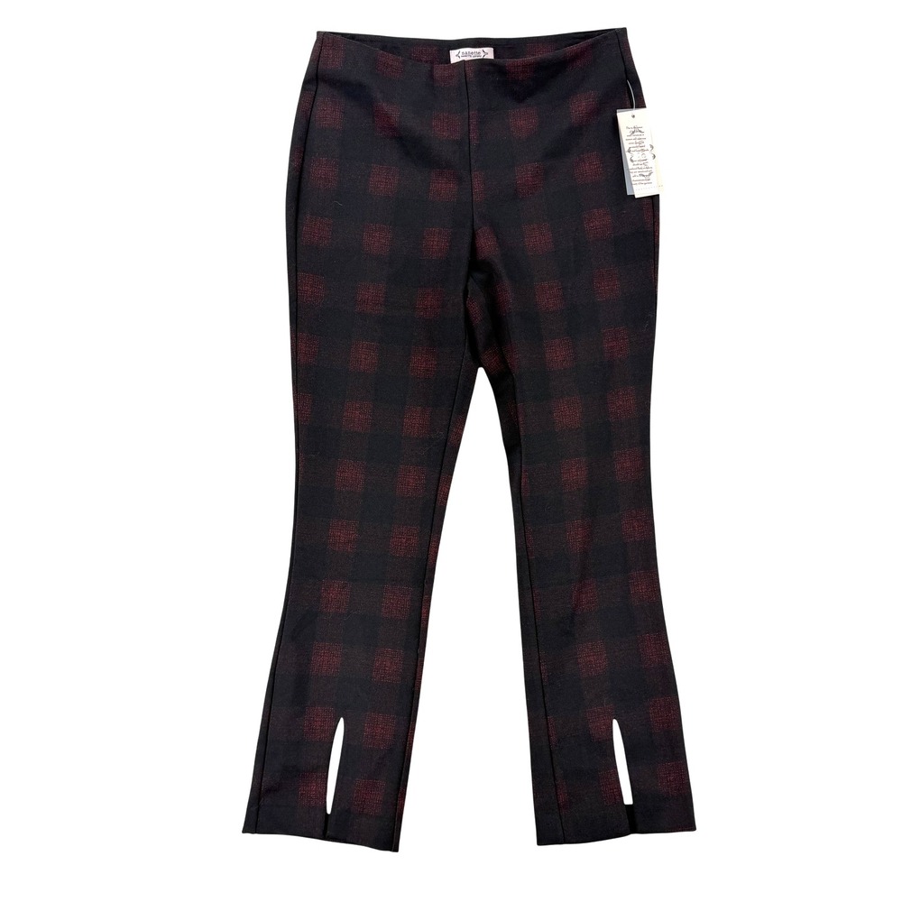 Nanette Lepore Dress Pants Womens Medium Black Red Plaid Knit Slim Stretch NWT